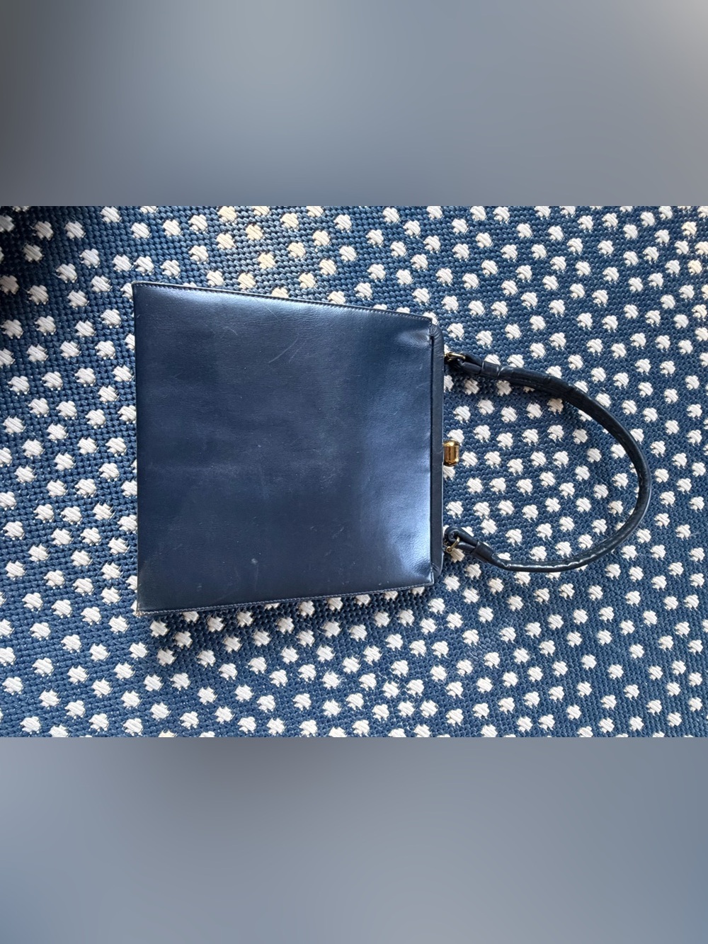 Vintage Navy Leather womens Messenger Bag with Gold-Tone Hardware